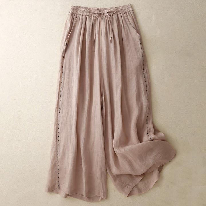 Pantalon large en coton avec cordon de serrage et broderie Buddha Stones Commute pour femme, longueur cheville, avec poches - Saumon foncé - US8-10，UK/AU12-14，EU40-42 (2XL) - image 12