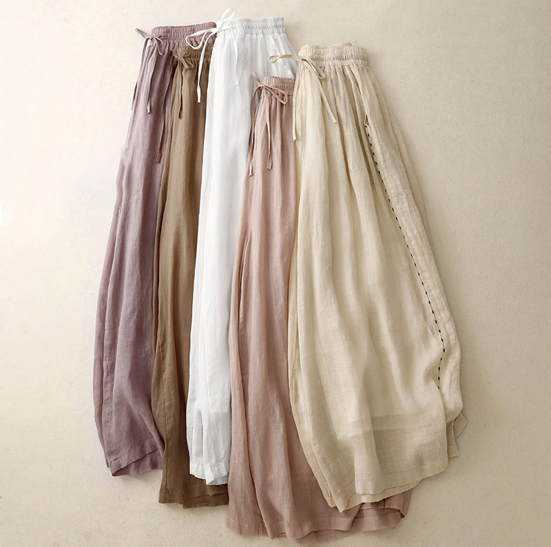 Pantalon large en coton avec cordon de serrage et broderie Buddha Stones Commute pour femme, longueur cheville, avec poches - image 23