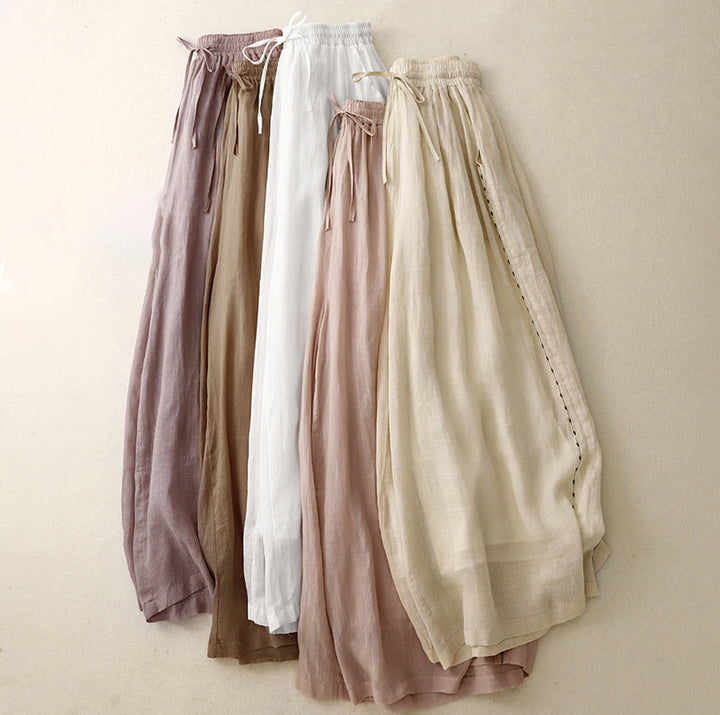 Pantalon large en coton avec cordon de serrage et broderie Buddha Stones Commute pour femme, longueur cheville, avec poches - image 23
