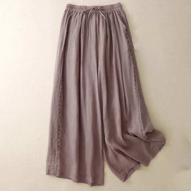 Pantalon large en coton avec cordon de serrage et broderie Buddha Stones Commute pour femme, longueur cheville, avec poches - RosyBrown - US8-10，UK/AU12-14，EU40-42 (2XL) - image 16