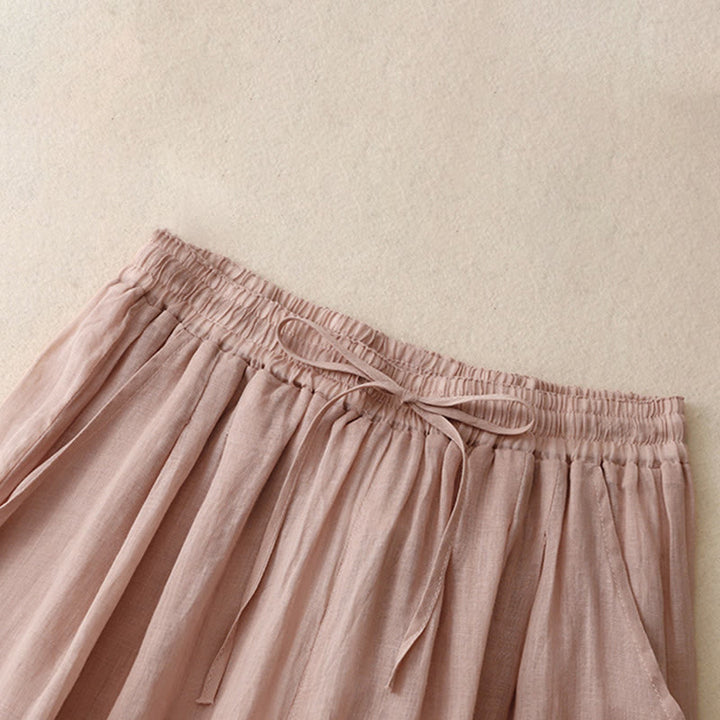 Pantalon large en coton avec cordon de serrage et broderie Buddha Stones Commute pour femme, longueur cheville, avec poches - image 13