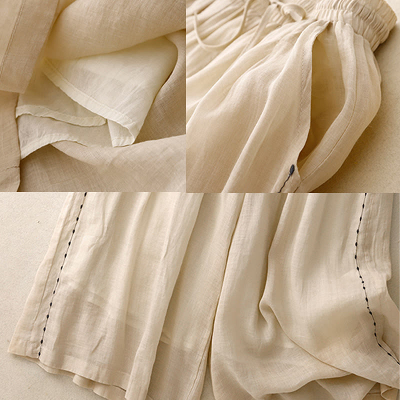 Pantalon large en coton avec cordon de serrage et broderie Buddha Stones Commute pour femme, longueur cheville, avec poches - image 7