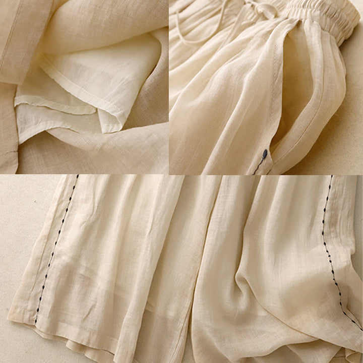 Pantalon large en coton avec cordon de serrage et broderie Buddha Stones Commute pour femme, longueur cheville, avec poches - image 7