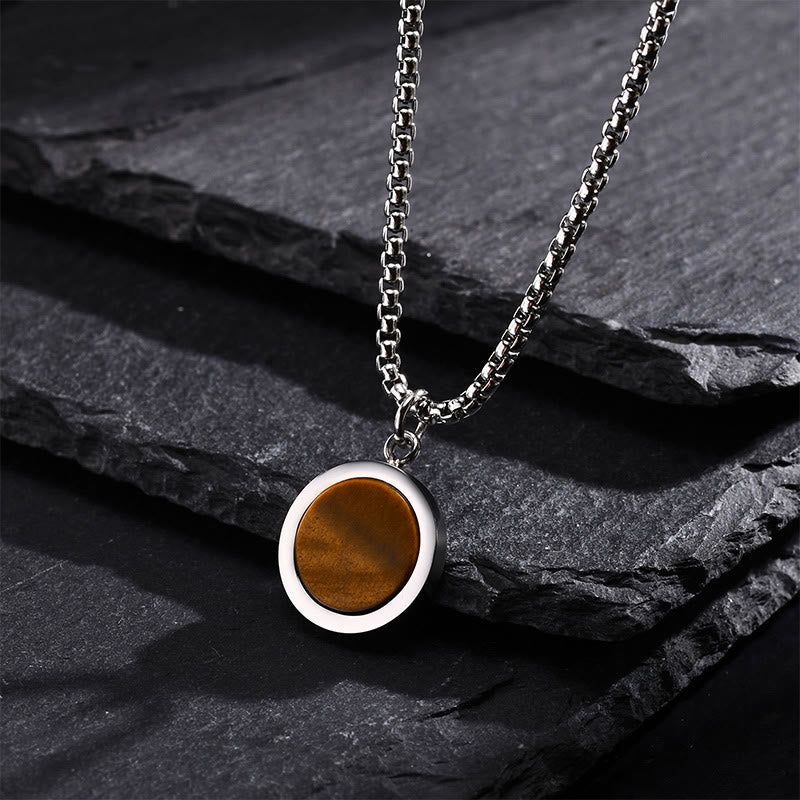 Collier pendentif en acier titane et pierre naturelle de Buddha Stones, turquoise, œil de tigre, lazurite, malachite, purification