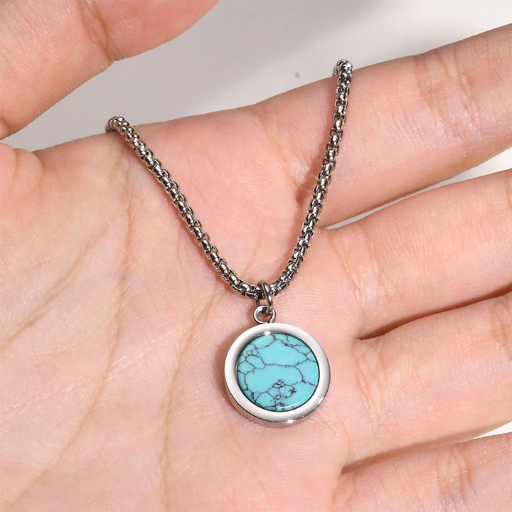 Collier pendentif de purification en Buddha Stones, pierre naturelle turquoise, œil de tigre, lazurite, lapis-lazuli, malachite et acier titane. - image 14