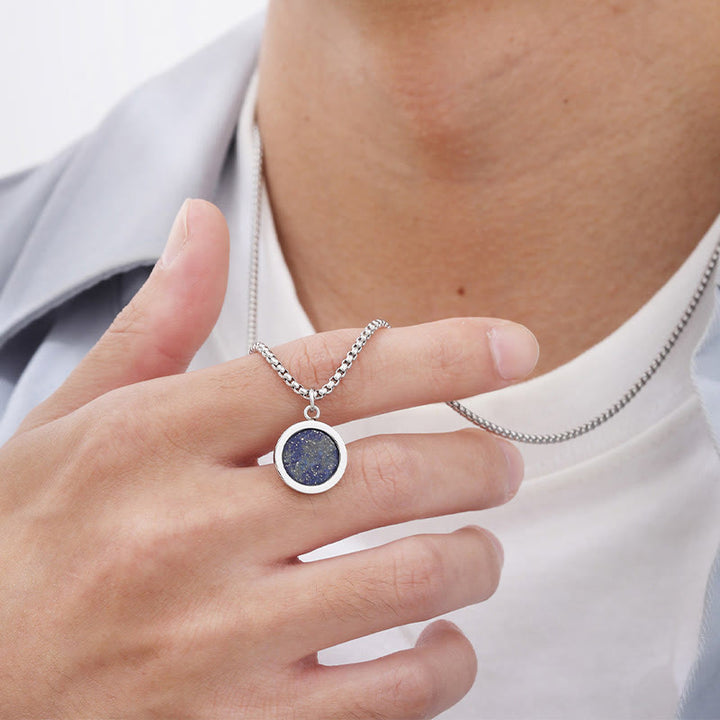 Collier pendentif en acier titane et pierre naturelle de Buddha Stones, turquoise, œil de tigre, lazurite, malachite, purification