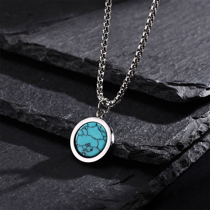 Collier pendentif de purification en Buddha Stones, pierre naturelle turquoise, œil de tigre, lazurite, lapis-lazuli, malachite et acier titane. - image 13