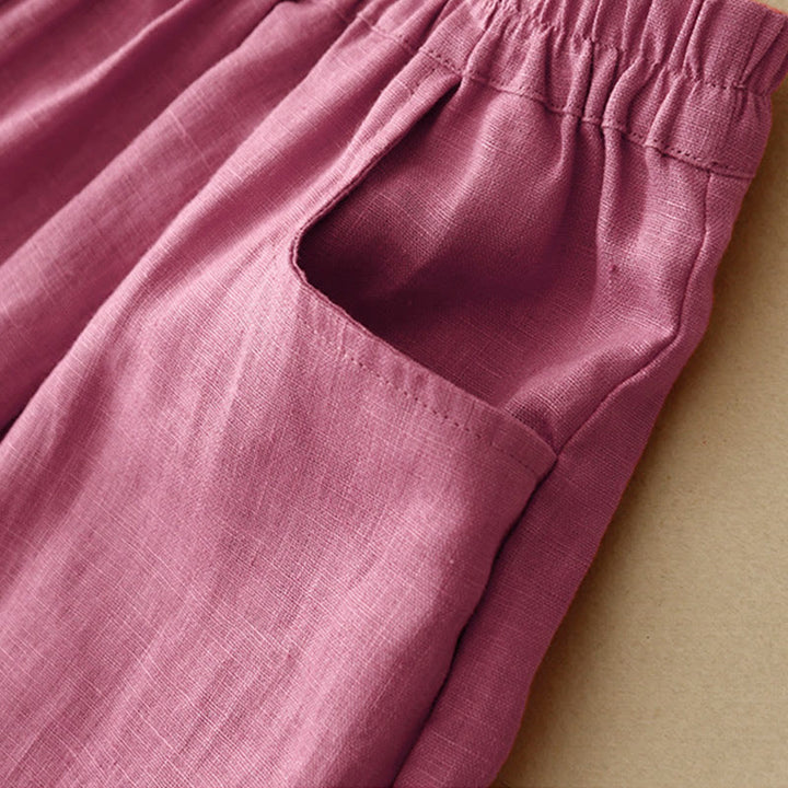 Pantalon longueur cheville en coton avec poches pour femme, couleur pure, style été Buddha Stones - image 3