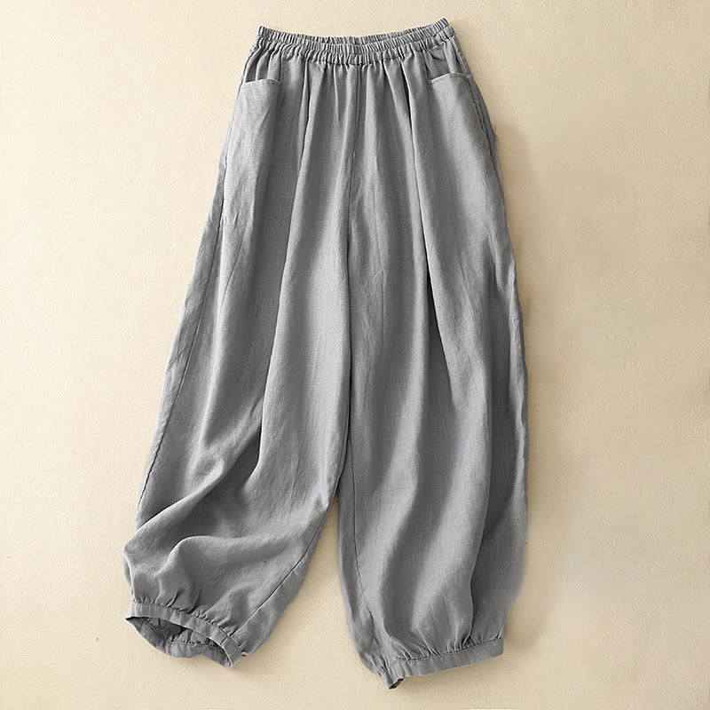 Pantalon longueur cheville en coton avec poches pour femme, couleur pure, style été Buddha Stones - Gris foncé - US8-10，UK/AU12-14，EU40-42 (2XL) - image 11