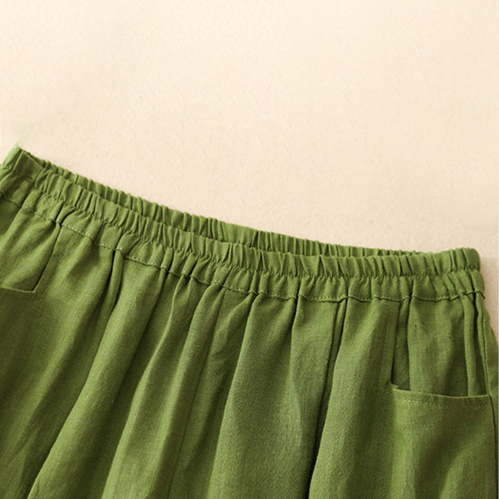 Pantalon longueur cheville en coton avec poches pour femme, couleur pure, style été Buddha Stones