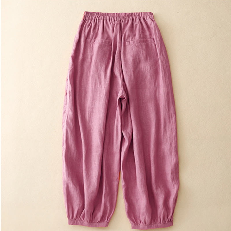 Pantalon longueur cheville en coton avec poches pour femme, couleur pure, style été Buddha Stones