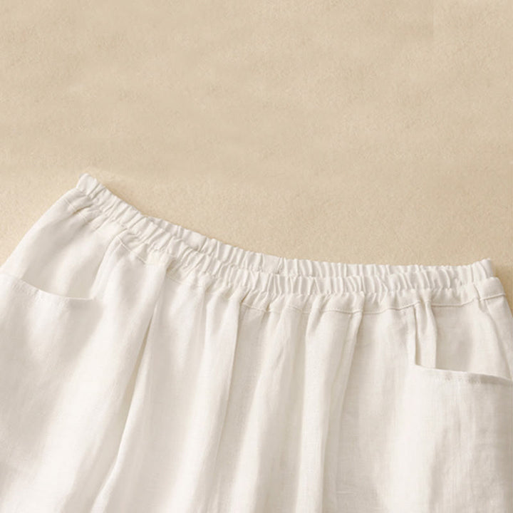 Pantalon longueur cheville en coton avec poches pour femme, couleur pure, style été Buddha Stones - image 8