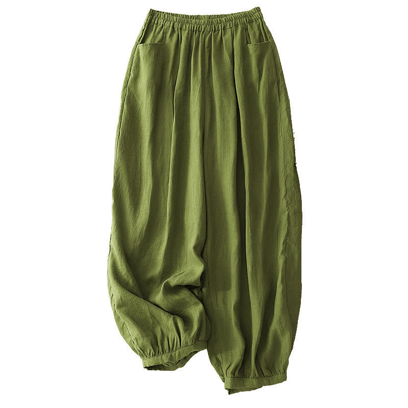 Pantalon longueur cheville en coton avec poches pour femme, couleur pure, style été Buddha Stones