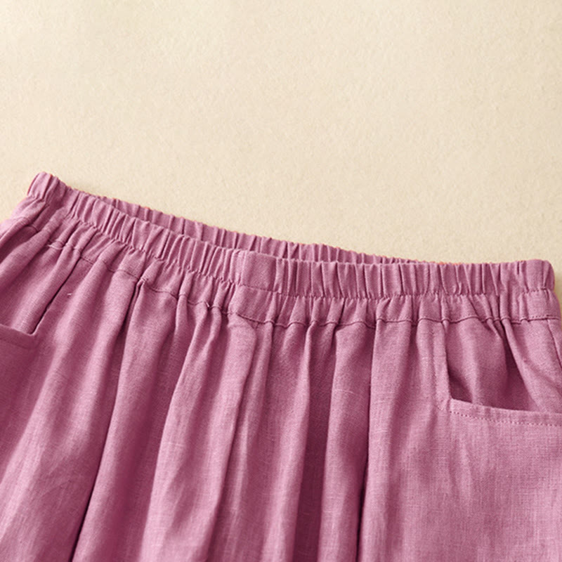 Pantalon longueur cheville en coton avec poches pour femme, couleur pure, style été Buddha Stones - image 2