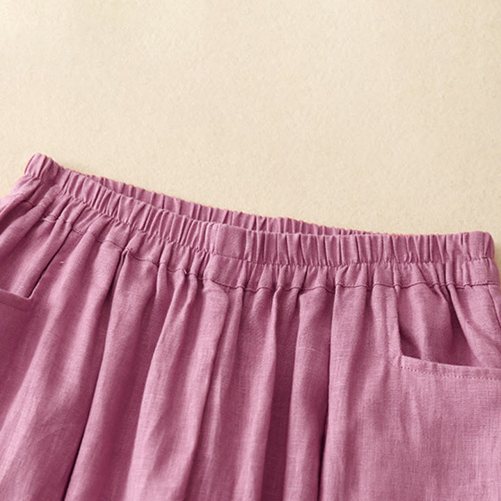 Pantalon longueur cheville en coton avec poches pour femme, couleur pure, style été Buddha Stones