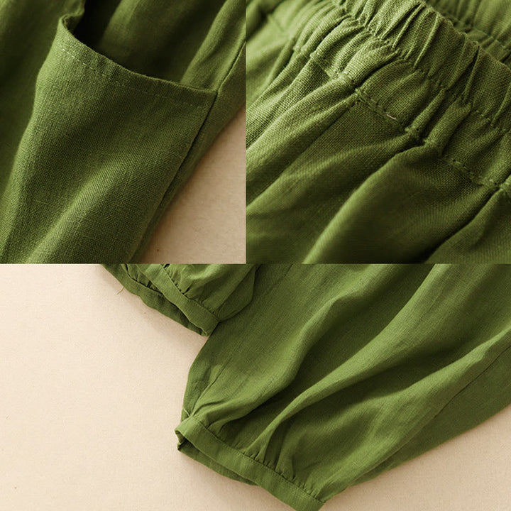 Pantalon longueur cheville en coton avec poches pour femme, couleur pure, style été Buddha Stones