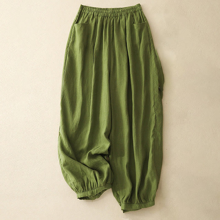 Pantalon longueur cheville en coton avec poches pour femme, couleur pure, style été Buddha Stones - Vert olive - US8-10，UK/AU12-14，EU40-42 (2XL) - image 14