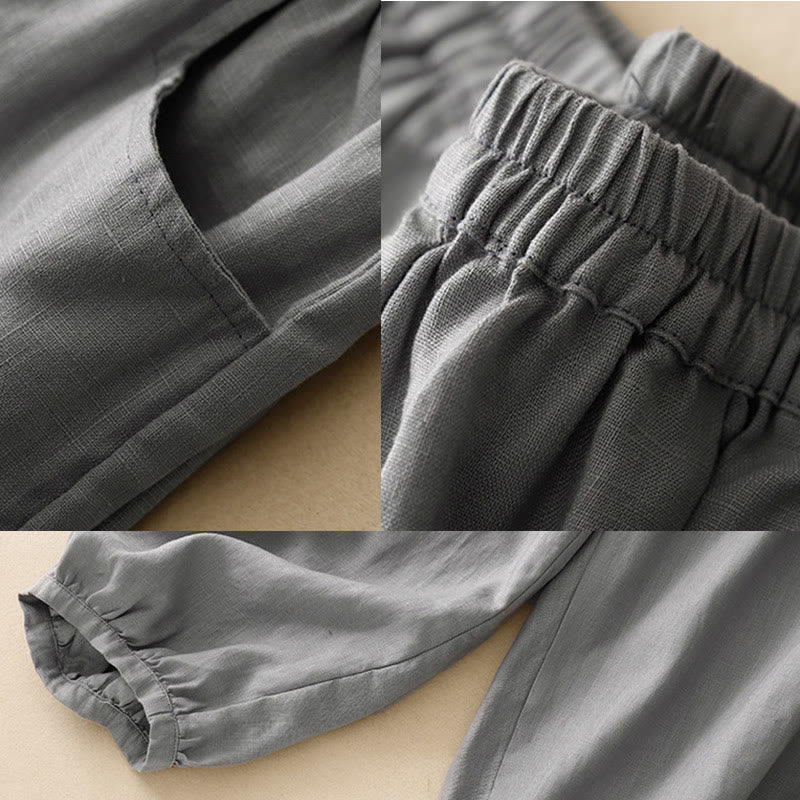 Pantalon longueur cheville en coton avec poches pour femme, couleur pure, style été Buddha Stones