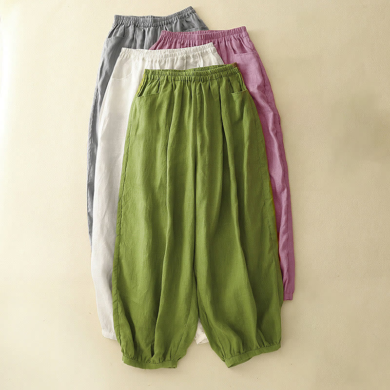 Pantalon longueur cheville en coton avec poches pour femme, couleur pure, style été Buddha Stones
