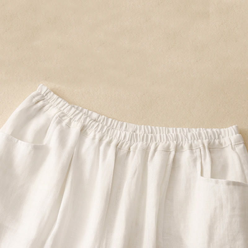 Pantalon longueur cheville en coton avec poches pour femme, couleur pure, style été Buddha Stones