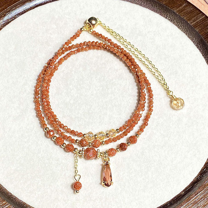 Bracelet multicouche positif en perles de pierre d'or naturelles de 2 mm Buddha Stones