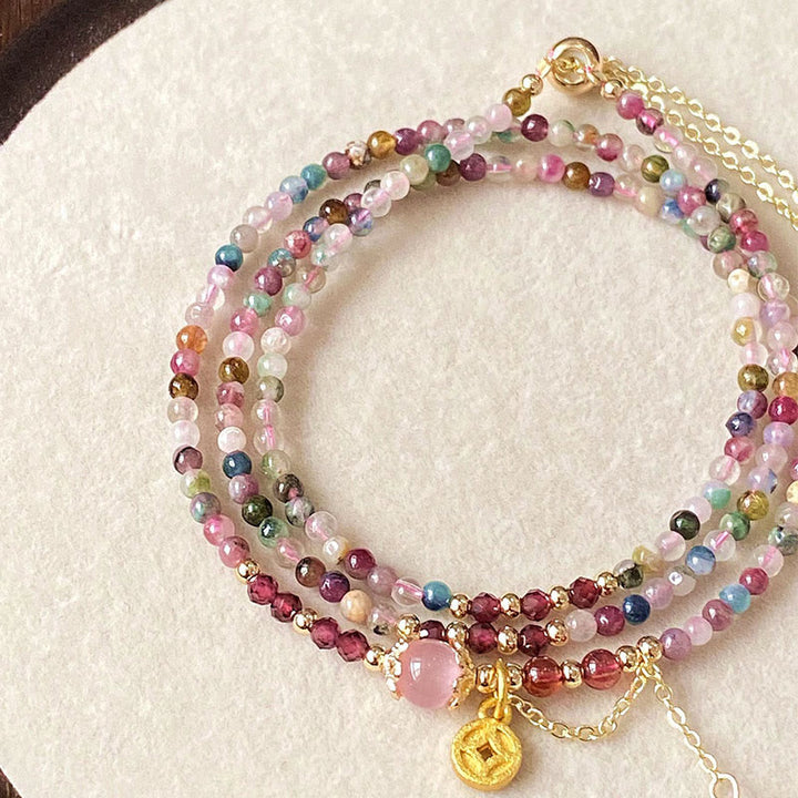 Bracelet de sagesse en Buddha Stones, perles irrégulières de 2,5 mm, tourmaline colorée