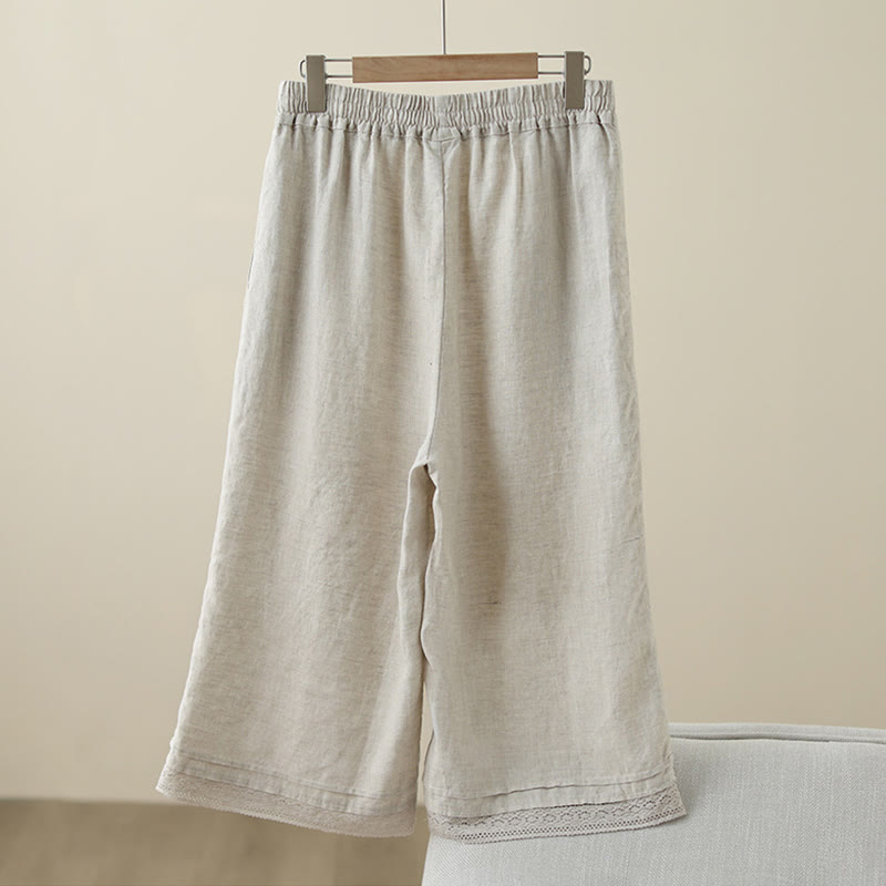 Pantalon large en coton avec poches pour femme , Buddha Stones , uni, en dentelle, patchwork, longueur 7-8 - image 1