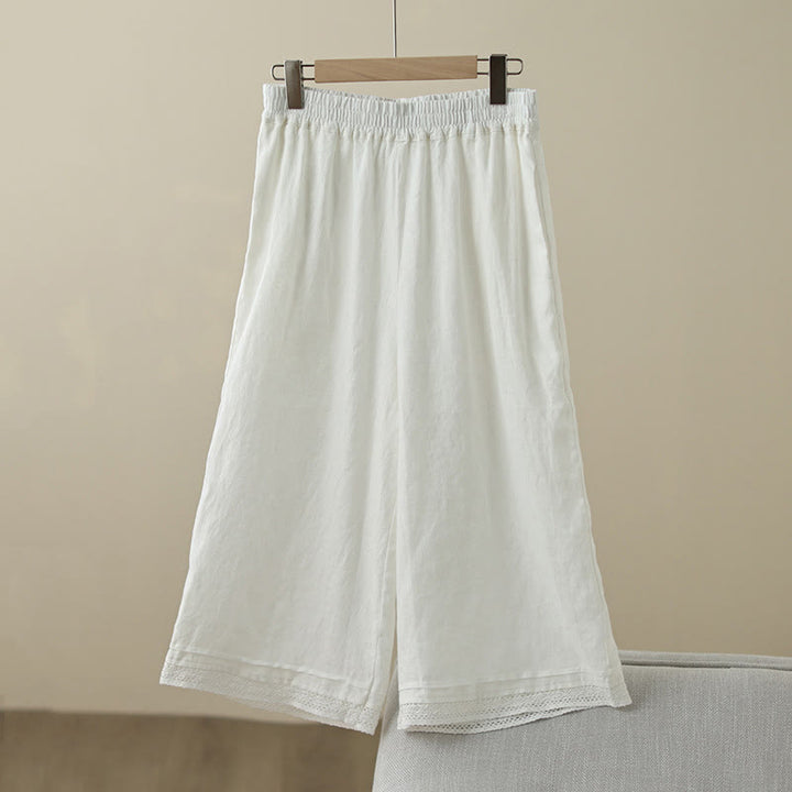 Pantalon large en coton avec poches pour femme , Buddha Stones , uni, en dentelle, patchwork, longueur 7-8