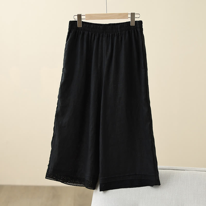 Pantalon large en coton avec poches pour femme , Buddha Stones , uni, en dentelle, patchwork, longueur 7-8 - Noir - US8-10，UK/AU12-14，EU40-42 (2XL) - image 23