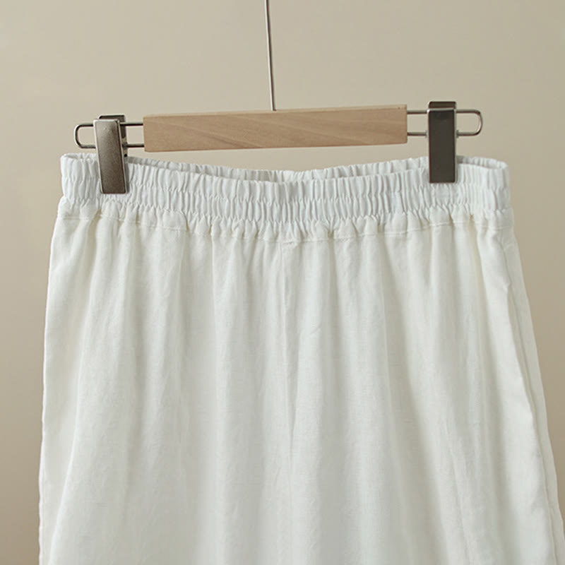Pantalon large en coton avec poches pour femme , Buddha Stones , uni, en dentelle, patchwork, longueur 7-8
