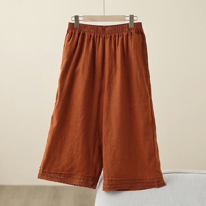 Pantalon large en coton avec poches pour femme , Buddha Stones , uni, en dentelle, patchwork, longueur 7-8
