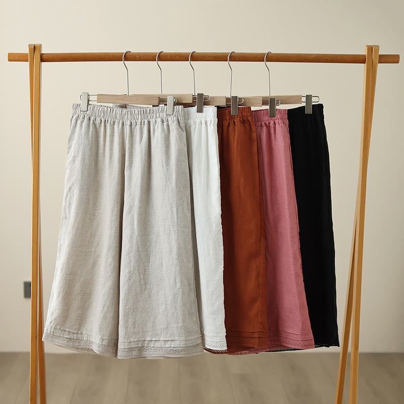 Pantalon large en coton avec poches pour femme , Buddha Stones , uni, en dentelle, patchwork, longueur 7-8 - image 27