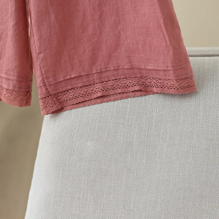 Pantalon large en coton avec poches pour femme , Buddha Stones , uni, en dentelle, patchwork, longueur 7-8 - image 13