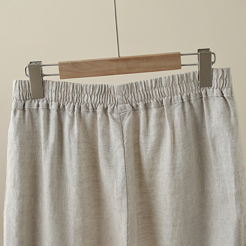 Pantalon large en coton avec poches pour femme , Buddha Stones , uni, en dentelle, patchwork, longueur 7-8