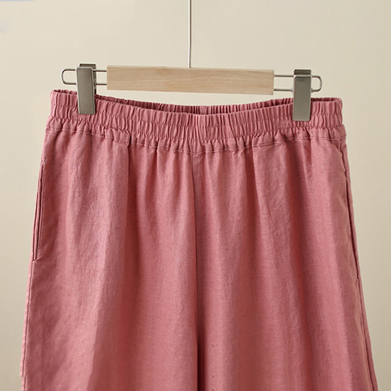 Pantalon large en coton avec poches pour femme , Buddha Stones , uni, en dentelle, patchwork, longueur 7-8