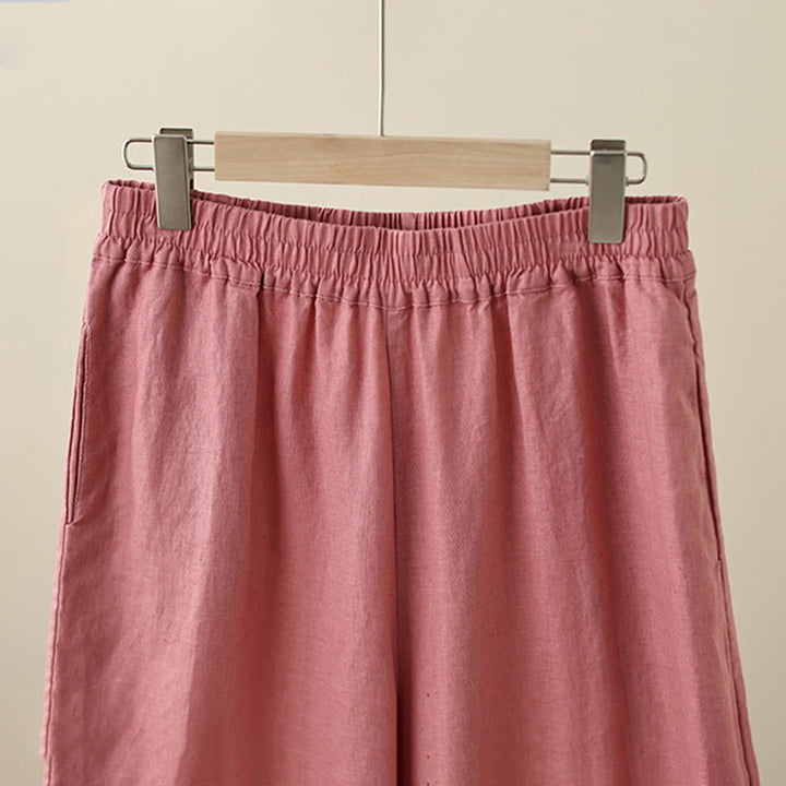Pantalon large en coton avec poches pour femme , Buddha Stones , uni, en dentelle, patchwork, longueur 7-8