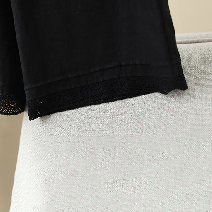 Pantalon large en coton avec poches pour femme , Buddha Stones , uni, en dentelle, patchwork, longueur 7-8 - image 26