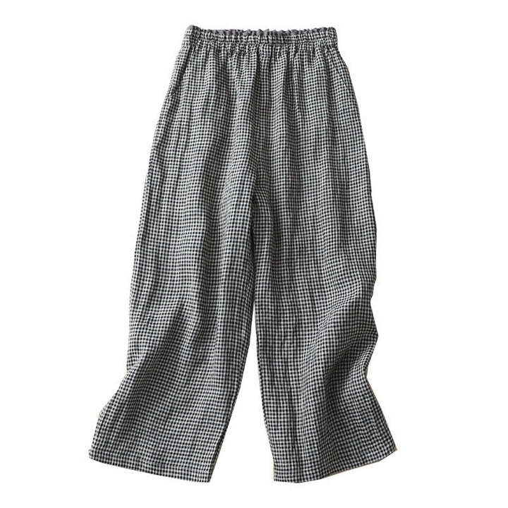 Pantalon décontracté à carreaux Buddha Stones pour femme, coupe ample, en coton et lin, avec poches, longueur 7-8 - image 15