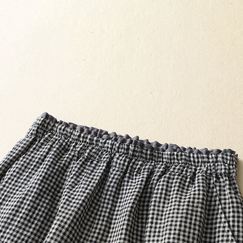 Pantalon décontracté à carreaux Buddha Stones pour femme, coupe ample, en coton et lin, avec poches, longueur 7-8 - image 10