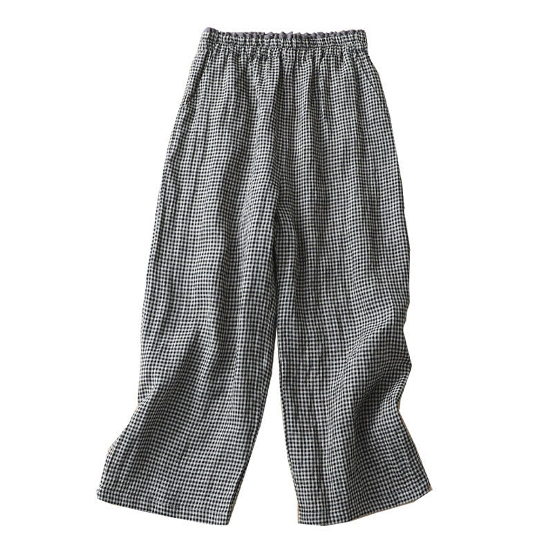 Pantalon décontracté à carreaux Buddha Stones pour femme, coupe ample, en coton et lin, avec poches, longueur 7-8 - image 15