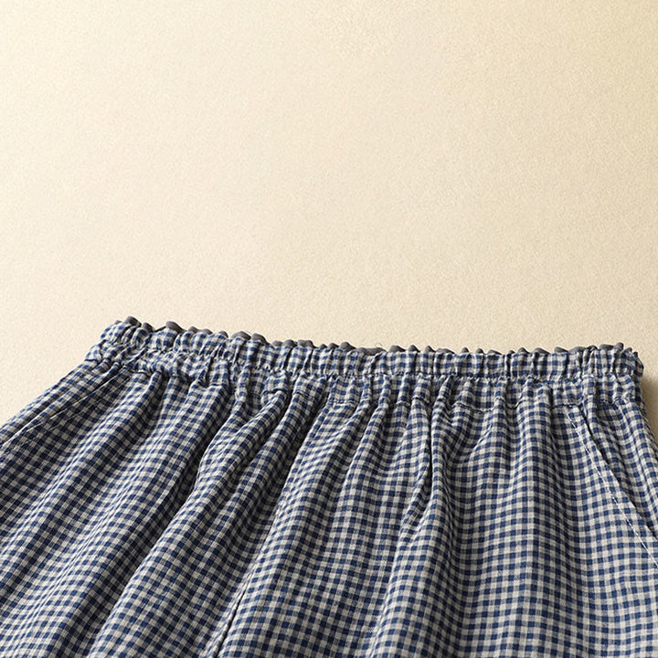 Pantalon décontracté à carreaux Buddha Stones pour femme, coupe ample, en coton et lin, avec poches, longueur 7-8 - image 2