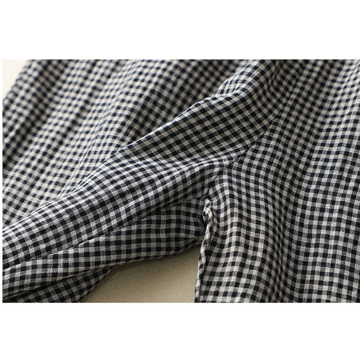 Pantalon décontracté à carreaux Buddha Stones pour femme, coupe ample, en coton et lin, avec poches, longueur 7-8 - image 14