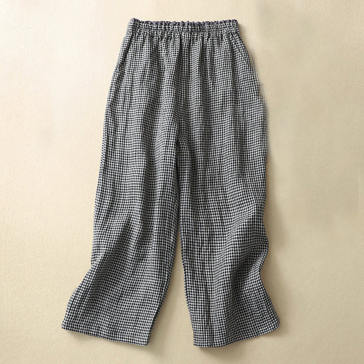 Pantalon décontracté à carreaux Buddha Stones pour femme, coupe ample, en coton et lin, avec poches, longueur 7-8 - Noir - US8-10，UK/AU12-14，EU40-42 (2XL) - image 9