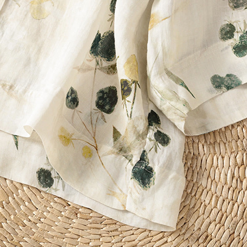 Chemise à manches trois-quarts en polyester pour femme, imprimée de Buddha Stones et de plantes, col en V et boutons. - image 6