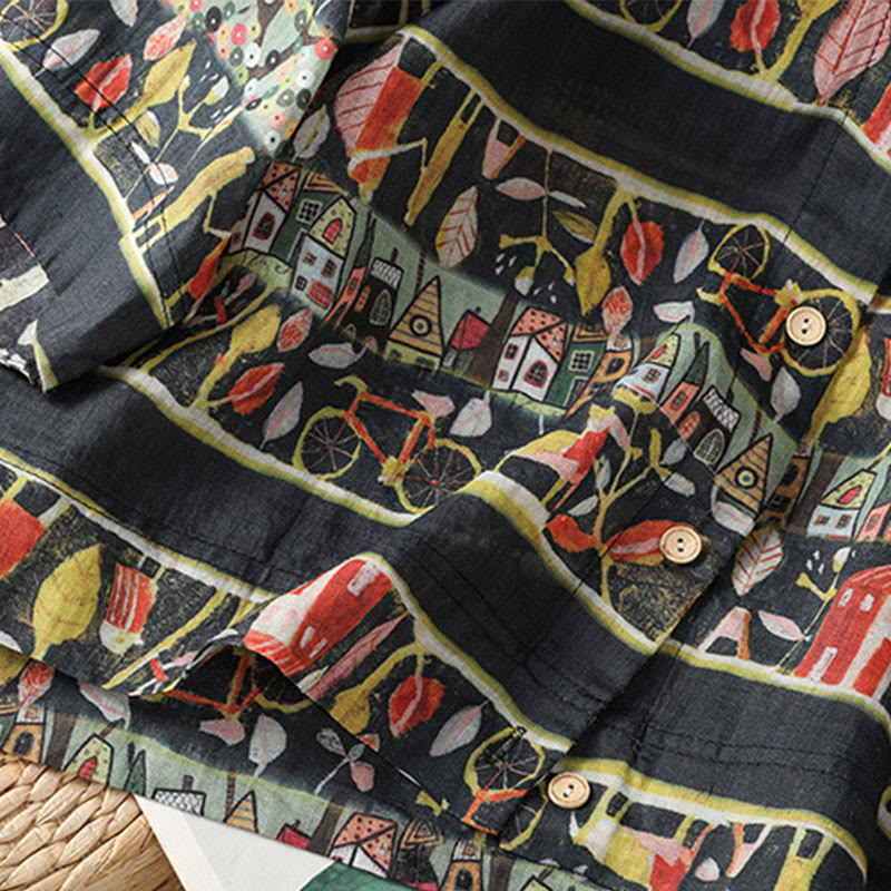 Chemise à manches trois-quarts en polyester pour femme, imprimée de Buddha Stones et de plantes, col en V et boutons. - image 15