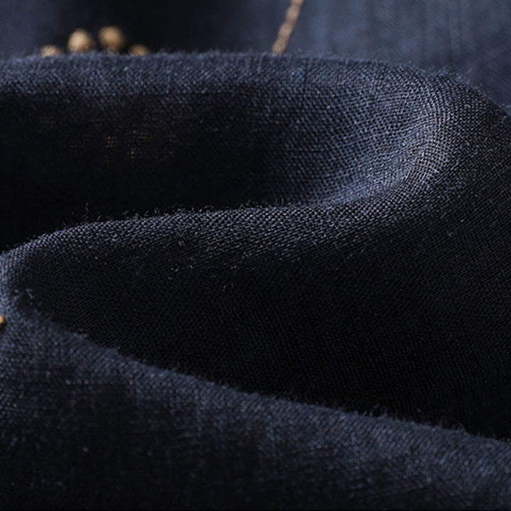 Pantalon large en coton et lin pour femme, bleu nuit, style décontracté, motif pissenlit, Buddha Stones - image 7