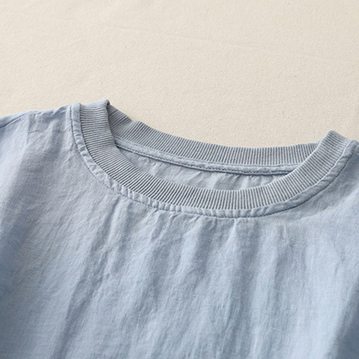 Chemise à manches courtes en polyester pour femme, motif Buddha Stones, col ras du cou et imprimé fil uni - image 1