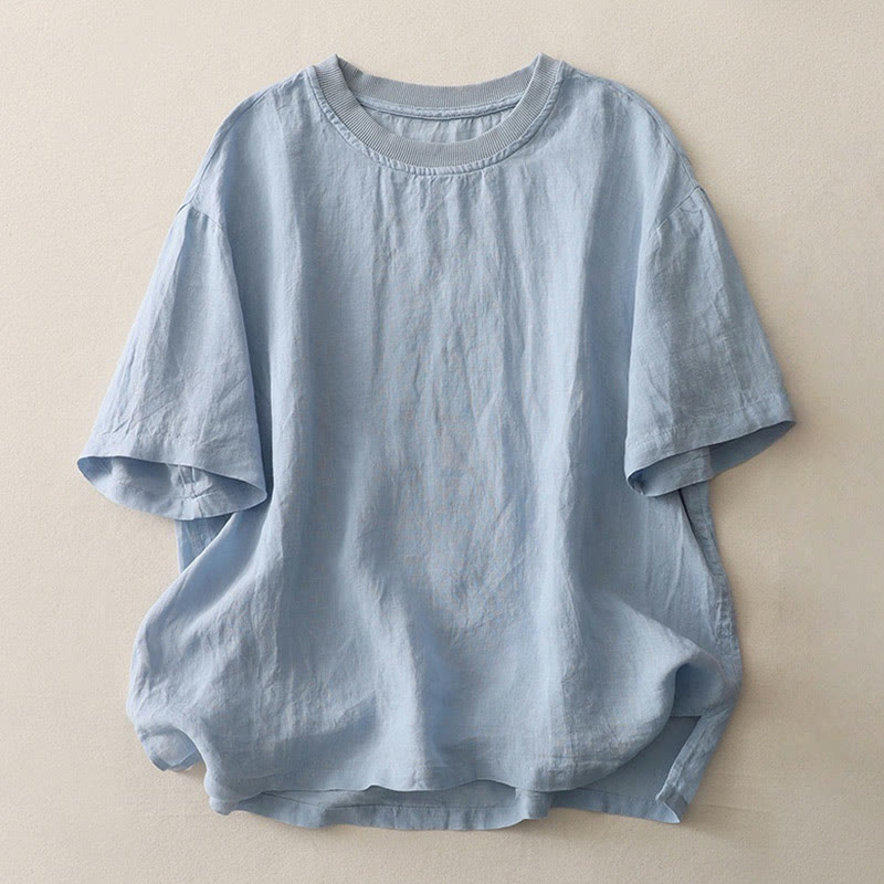 Chemise à manches courtes en polyester pour femme, motif Buddha Stones, col ras du cou et imprimé fil uni - Bleu ciel clair - US14，UK/AU18，EU46 (2XL) - image 0