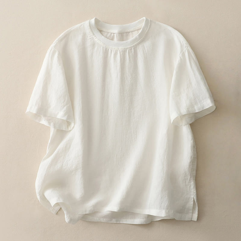 Chemise à manches courtes en polyester pour femme, motif Buddha Stones, col ras du cou et imprimé fil uni - Neige - US14，UK/AU18，EU46 (2XL) - image 4