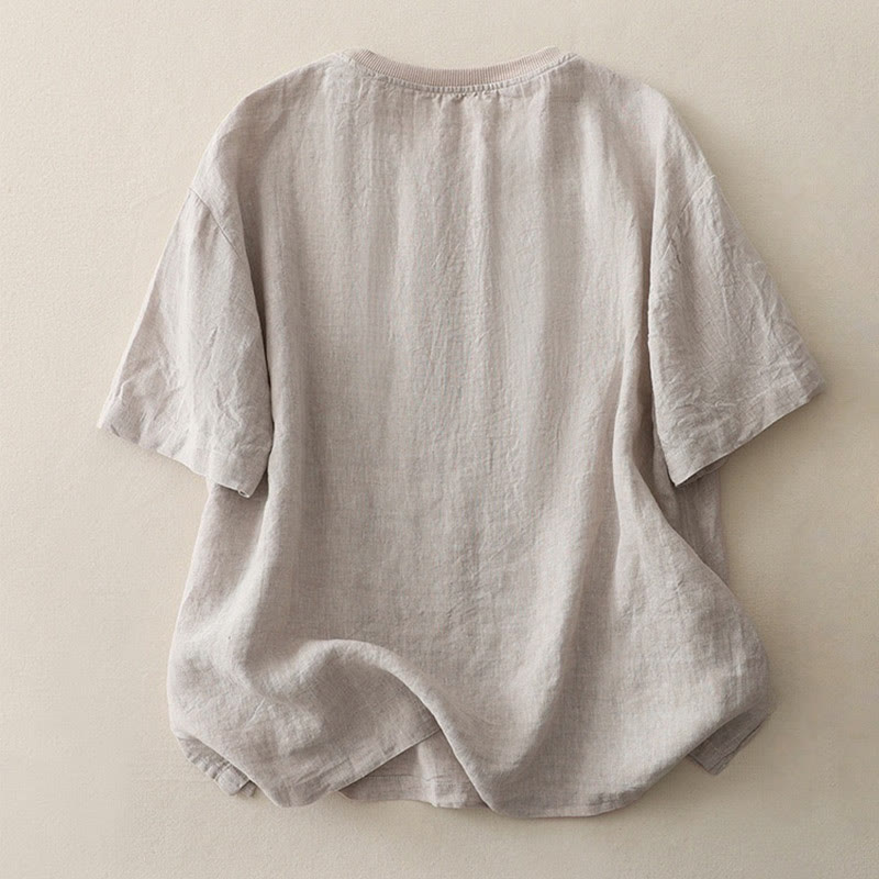 Chemise à manches courtes en polyester pour femme, motif Buddha Stones, col ras du cou et imprimé fil uni - image 25